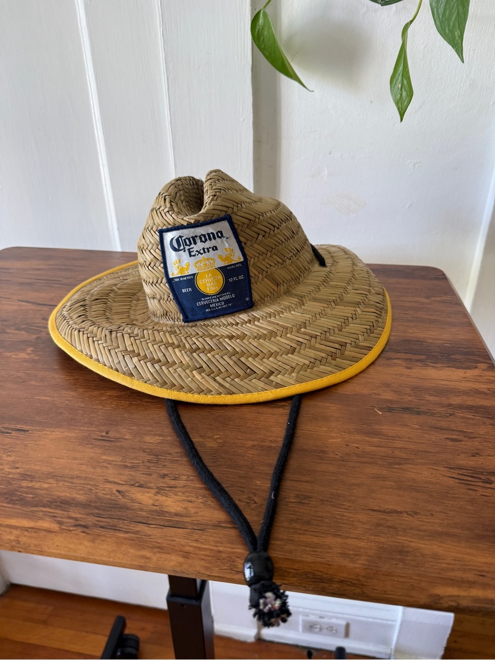 Corona Straw Wide-Brim Hat with Yellow Trim